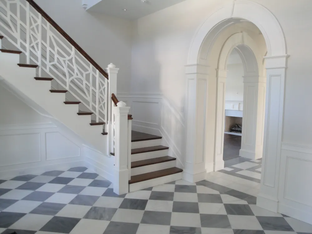 Modern staircase with wood treads